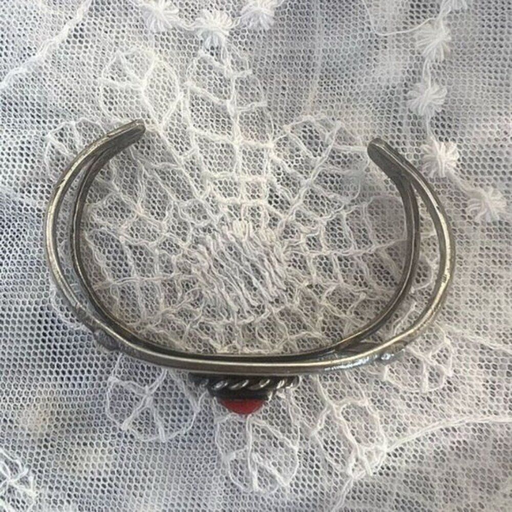 Vintage 60's/70's Handmade Red Coral Native Cuff - Picture 7 of 9